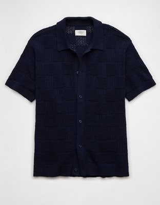 AE Weekend Checkerboard Button-Up Sweater Polo Shirt