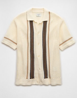 AE Weekend Crochet Button-Up Sweater Polo Shirt