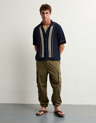 AE Camisa Polo con Botones Tejida al Crochet para Fin de Semana