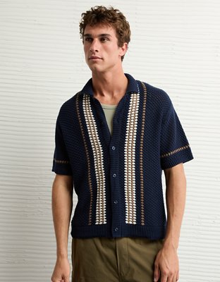 AE Camisa Polo con Botones Tejida al Crochet para Fin de Semana