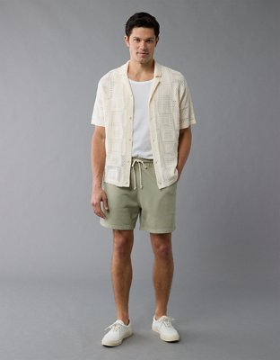 AE Weekend Textured Checkerboard Button-Up Sweater Polo Shirt
