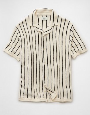 AE Weekend Pinstripe Button-Up Sweater Polo Shirt
