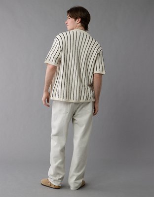 AE Weekend Pinstripe Button-Up Sweater Polo Shirt