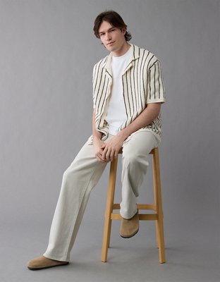 AE Camisa Polo con Botones Tejida con Rayas Finas para Fin de Semana