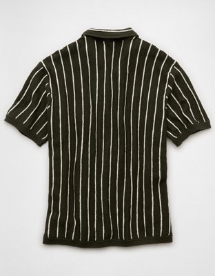AE Weekend Pinstripe Button-Up Sweater Polo Shirt