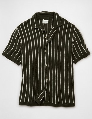 AE Weekend Pinstripe Button-Up Sweater Polo Shirt