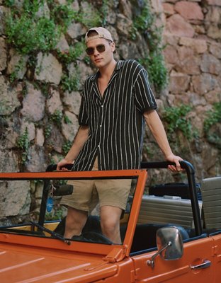 AE Weekend Pinstripe Button-Up Sweater Polo Shirt