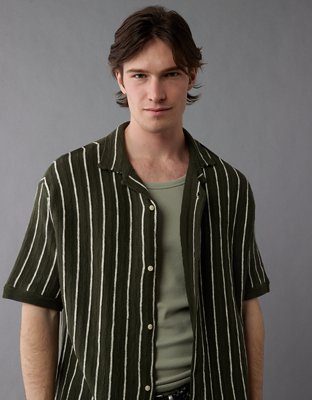 AE Weekend Pinstripe Button-Up Sweater Polo Shirt
