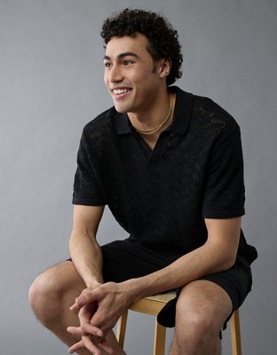 AE Weekend Textured Button-Up Sweater Polo Shirt