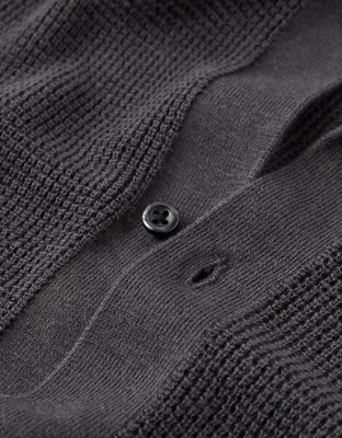 AE Weekend Waffle Button-Up Sweater Polo Shirt