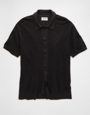 AE Weekend Waffle Button-Up Sweater Polo Shirt