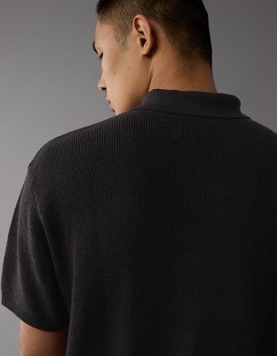 AE Weekend Waffle Button-Up Sweater Polo Shirt