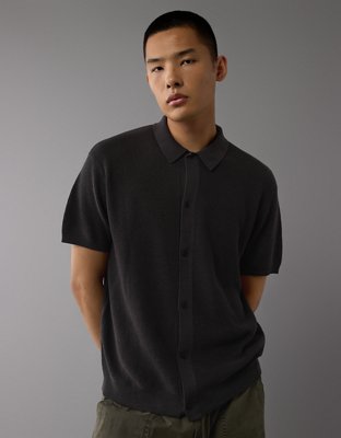 AE Weekend Waffle Button-Up Sweater Polo Shirt