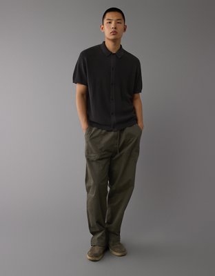 AE Weekend Waffle Button-Up Sweater Polo Shirt