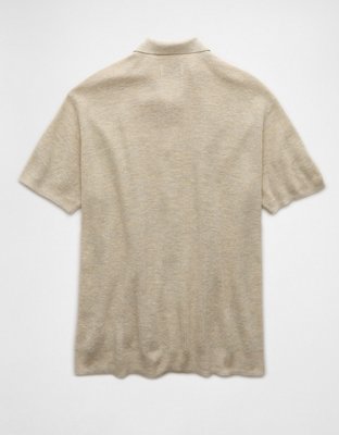 AE Weekend Waffle Button-Up Sweater Polo Shirt