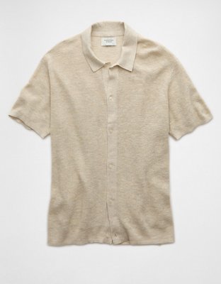 AE Weekend Waffle Button-Up Sweater Polo Shirt