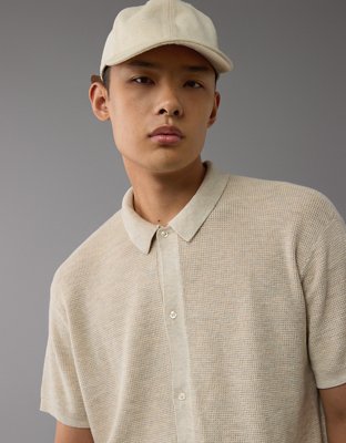 AE Weekend Waffle Button-Up Sweater Polo Shirt