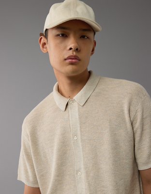 AE Waffle Button-Up Sweater Polo Shirt