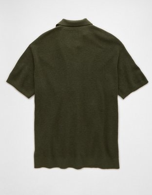 AE Weekend Waffle Button-Up Sweater Polo Shirt