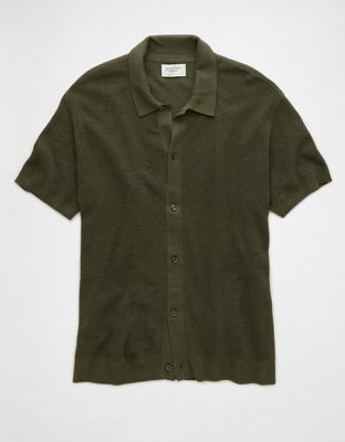 AE Weekend Waffle Button-Up Sweater Polo Shirt
