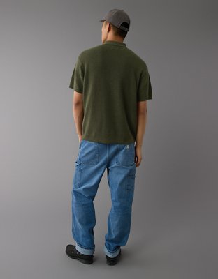 AE Weekend Waffle Button-Up Sweater Polo Shirt