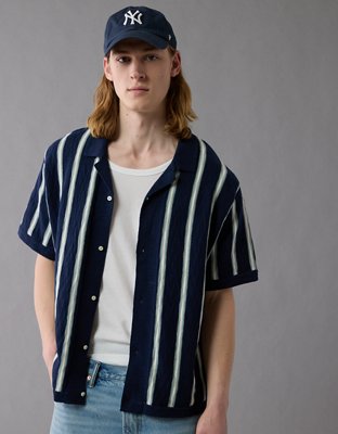AE Weekend Striped Button-Up Sweater Polo Shirt