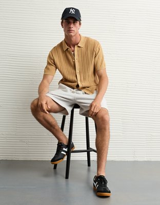 AE Weekend Washed Button-Up Sweater Polo Shirt