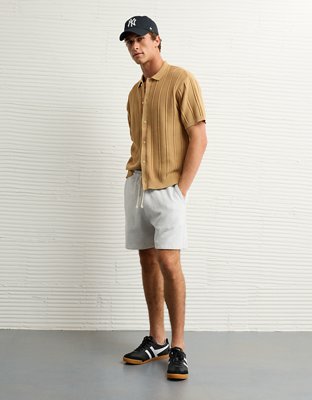 AE Weekend Washed Button-Up Sweater Polo Shirt