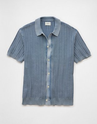 AE Weekend Washed Button-Up Sweater Polo Shirt
