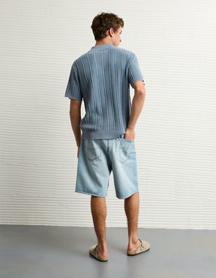 AE Weekend Washed Button-Up Sweater Polo Shirt