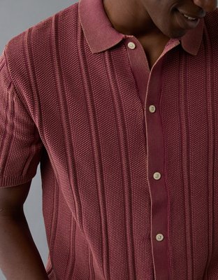 AE Weekend Washed Button-Up Sweater Polo Shirt