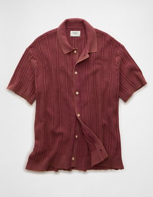 AE Weekend Washed Button-Up Sweater Polo Shirt