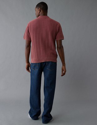 AE Weekend Washed Button-Up Sweater Polo Shirt