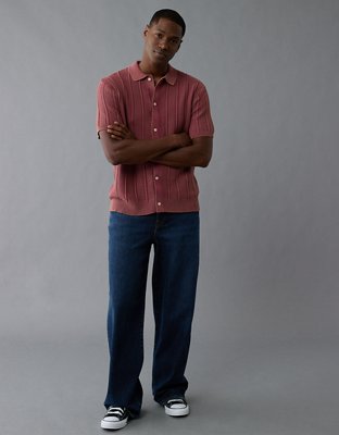 AE Weekend Washed Button-Up Sweater Polo Shirt