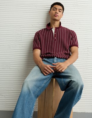 AE Weekend Striped Sweater Polo Shirt