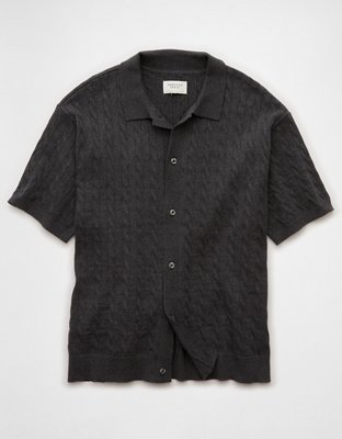 AE Weekend Cable Knit Button-Up Sweater Polo Shirt