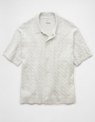 AE Weekend Cable Knit Button-Up Sweater Polo Shirt