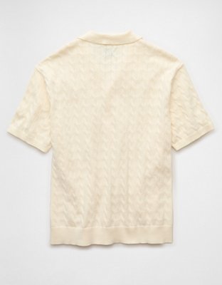 AE Weekend Cable Knit Button-Up Sweater Polo Shirt