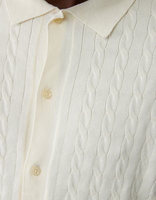 AE Weekend Cable Knit Button-Up Sweater Polo Shirt