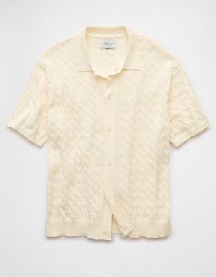 AE Weekend Cable Knit Button-Up Sweater Polo Shirt