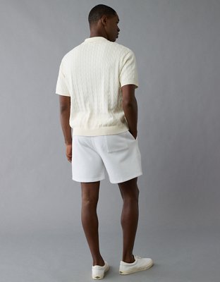 AE Weekend Cable Knit Button-Up Sweater Polo Shirt