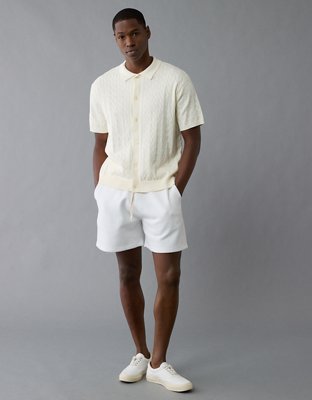 AE Weekend Cable Knit Button-Up Sweater Polo Shirt