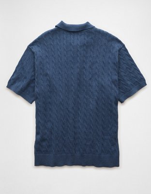 AE Weekend Cable Knit Button-Up Sweater Polo Shirt