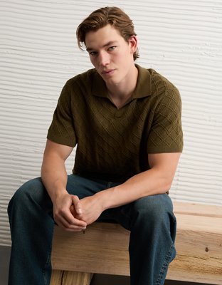 AE Weekend Cable Knit Sweater Polo Shirt