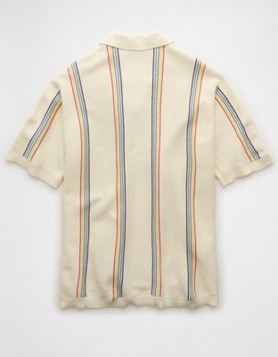 AE Pride Weekend Striped Button-Up Sweater Polo Shirt