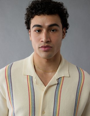 AE Pride Weekend Striped Button-Up Sweater Polo Shirt