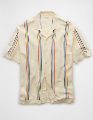 AE Pride Weekend Striped Button-Up Sweater Polo Shirt