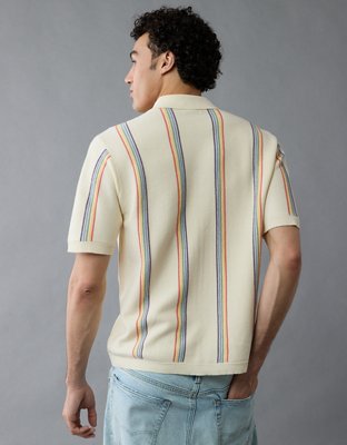 AE Pride Weekend Striped Button-Up Sweater Polo Shirt