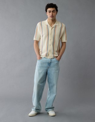 AE Pride Weekend Striped Button-Up Sweater Polo Shirt