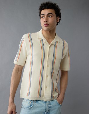 AE Pride Weekend Striped Button-Up Sweater Polo Shirt